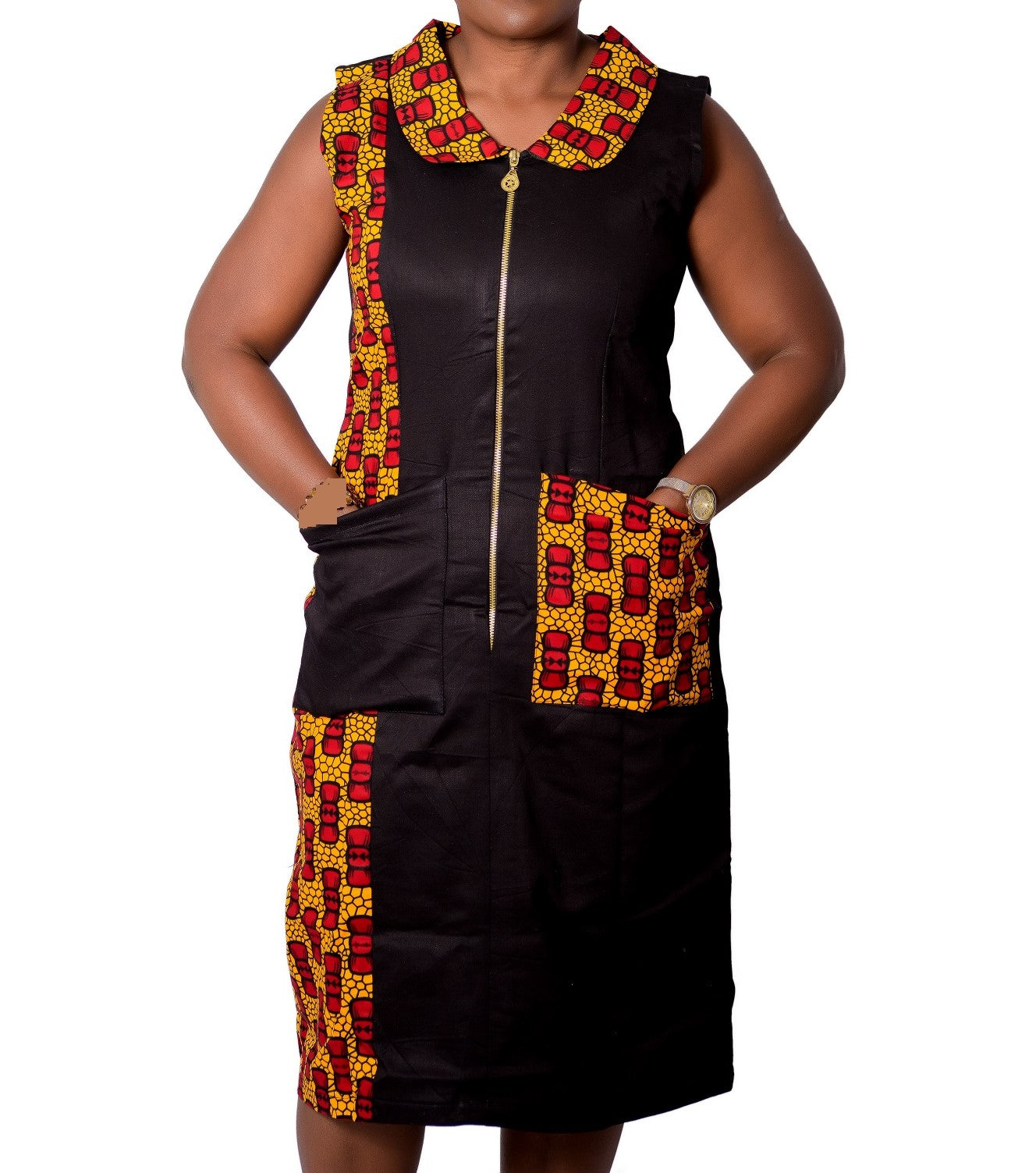 Ladies Denim Mustard Multi Print Ankara Shift Dress Royalty Collections Boutique