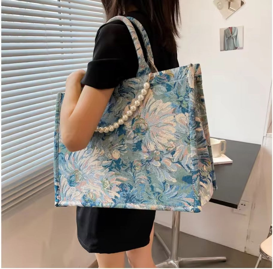 Floral Oil Painting Canvas Tote Bag (2-in-1 Bag Set)