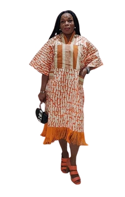 Aretha Rich Aunty Midi Dress - Orange