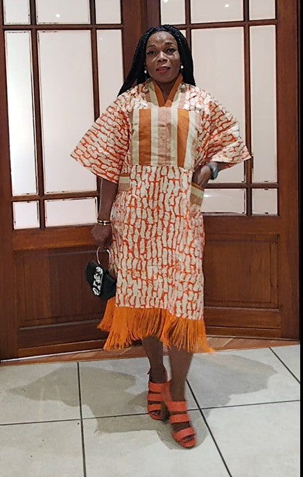 Aretha Rich Aunty Midi Dress - Orange