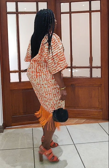 Aretha Rich Aunty Midi Dress - Orange