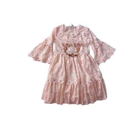 Elbise Girls Lacey Party Dress with Neckpiece