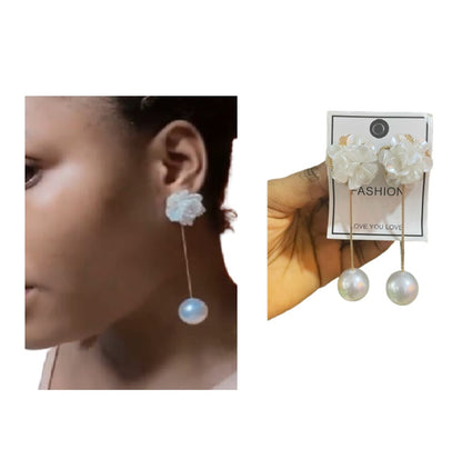Rose Petal & Pearl Dangling Earrings (Set of 2)