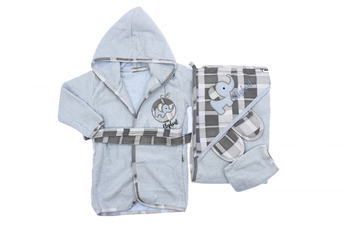 Checkered Cotton Fleece Bathrobe Set (Babies)