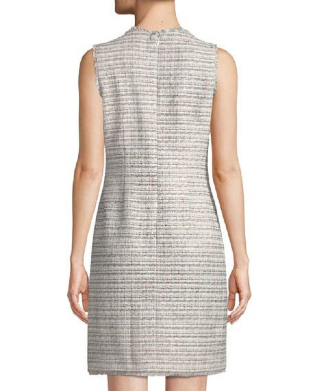 Karl Lagerfeld Women's Tweed Shift Dress with Pockets - White Black Pink - Size 16