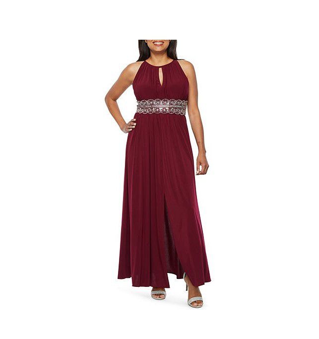 Keyhole Sleeveless Embellished Dress - Burgundy