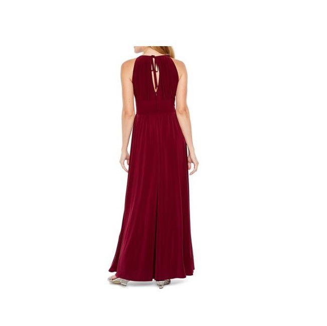 Keyhole Sleeveless Embellished Dress - Burgundy