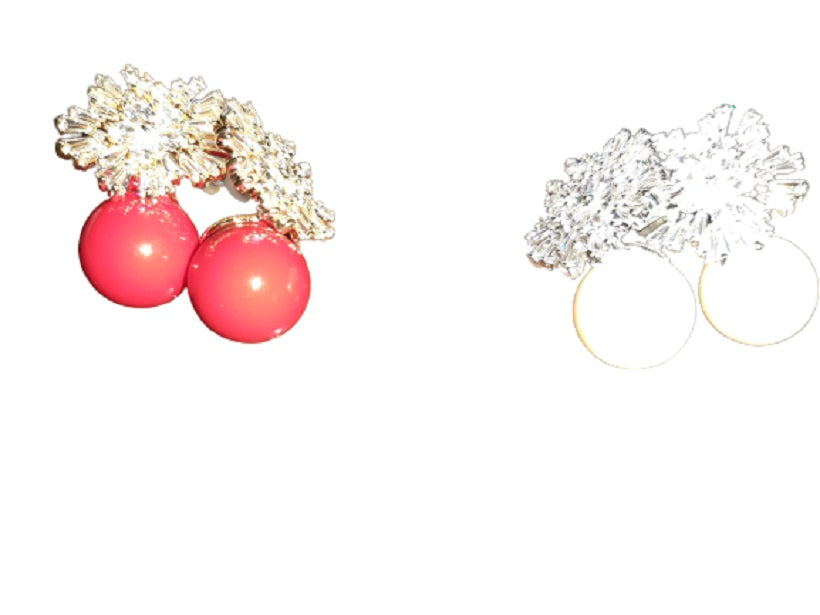 Crystal Wheel & Pearls Earrings (Set of 2)