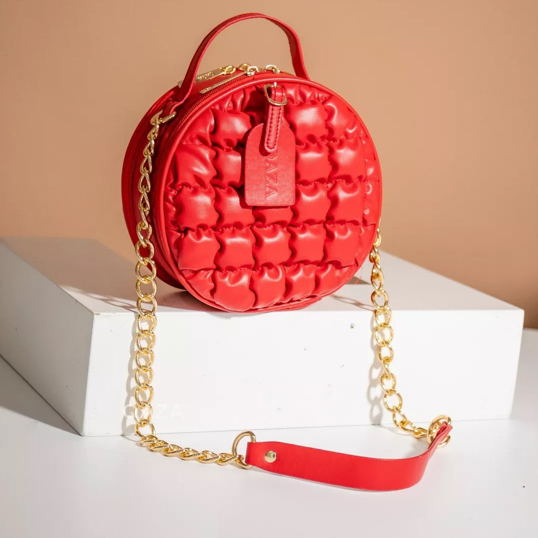 Round red crossbody on sale bag