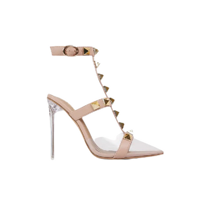 Glam Studded Details Pointed Clear Perspex Heel - Nude