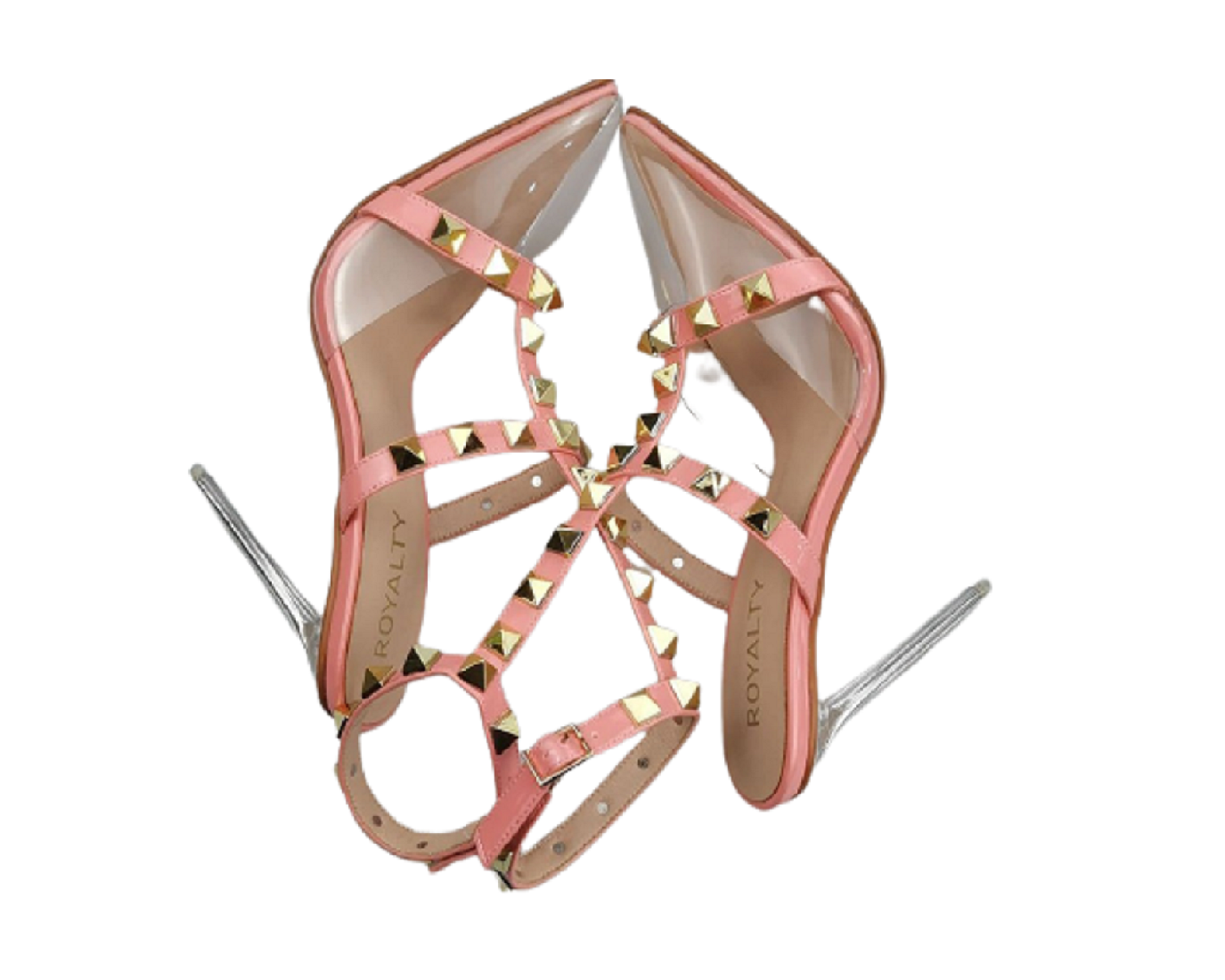 Glam Studded Details Pointed Clear Perspex Heel - Pink