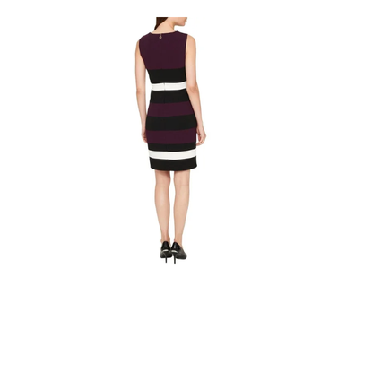 Women's Burgundy Striped Scuba Sheath Dress